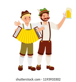 bavarian men with beer glass and accordion