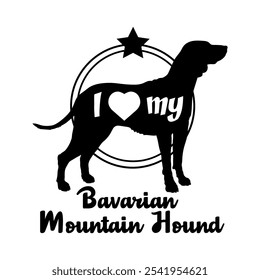 Bavarian Mountain Hound dog silhouette, i love my dog,  dog, dog breeds, logo, vector, silhouette, animal, illustration, icon, sign, black, pet,