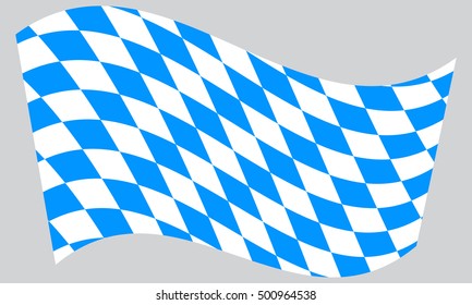 Bavarian official flag, symbol, banner, element. Oktoberfest checkered background with blue and white rhombus. Correct colors. Flag of Bavaria waving on gray background, vector