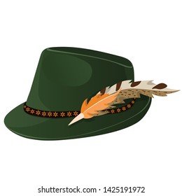 Bavarian Oktoberfest style hat with a feather. Vector illustration.