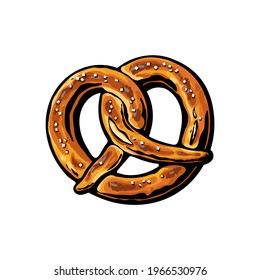 Bavarian pretzel. Hand drawn vector illustration isolated on white background.