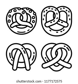 Bavarian pretzel icon set. Outline set of bavarian pretzel vector icons for web design isolated on white background