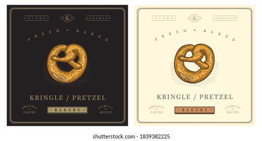 Bavarian pretzel kringle brezel bread retro illustration