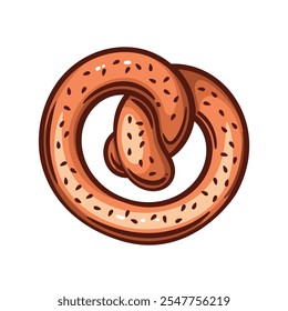 Symbol der bayerischen Brezel-Linie. Umriss handgezeichnetes Backprodukt von weicher Knotenform mit Salz, Brezel für Oktoberfest Party. Essen, Bäckerei Maskottchen, leckere Brezel Farbe Symbol Vektorgrafik