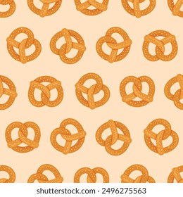 Bavarian pretzel seamless pattern. Bretzel repeating bakground. Vector illustration