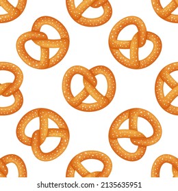 Bavarian pretzel seamless pattern on isolated background. Vector cartoon illustration.