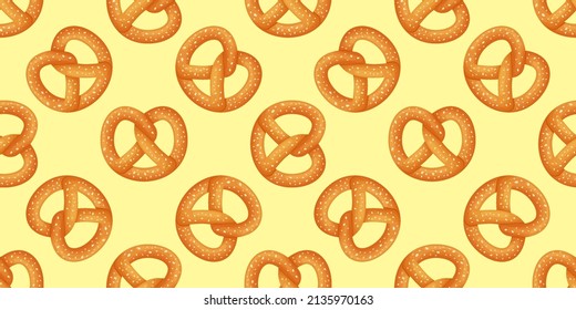 Bavarian pretzel seamless pattern on isolated background. Vector cartoon illustration.