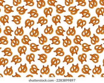 Bavarian pretzel. Seamless pattern with Pretzels on white background. Salty Beer Snack pastries. illustration flat vector design for Oktoberfest. Traditional german pretzel with salt, Bavarian food.