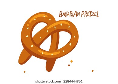 Bavarian Pretzel. Snack for beer. Pretzel isolated on white background. illustration flat vector design for Oktoberfest. Salty Beer Snack pastries. Traditional german pretzel with salt, Bavarian food.