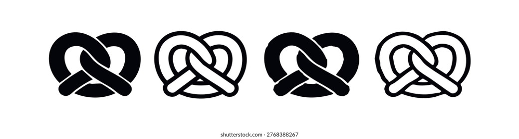 Bavarian Pretzel Vector Icons Set. Traditional European Bakery Snack for Food and Drink Design.