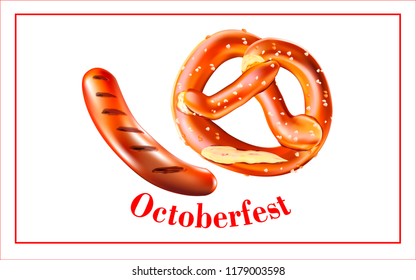 Bavarian pretzel.Oktoberfest beer festival. Label, sticker, logo, leaflet for sale of beer.