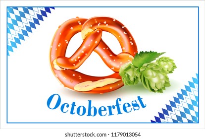Bavarian pretzel.Oktoberfest beer festival. Label, sticker, logo, leaflet for sale of beer.