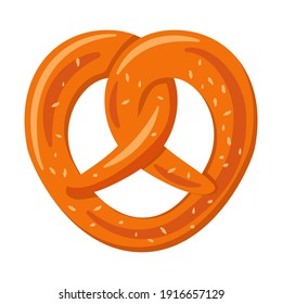 Bayerische Bretzel.Vektorflache Illustration.Einzeln auf weißem Hintergrund.Frisch gebackenes Warenkonzept für Webseiten, Flyer, Festivals.Oktoberfest Bretzel Logo.Twisted Bun mit Salz für Bier.