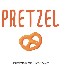 Bavarian salted pretzel on white isolated backdrop. Sweet bakery snack for invitation or gift card, notebook, Beer pub logo, scrapbook. Phone case or cloth print. Flat style stock vector illustration