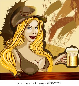 Bavarian waitress with a beer at the bar