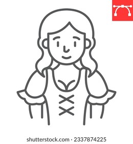 Bavarian woman line icon, oktoberfest and festival people, waitress vector icon, smiling woman vector graphics, editable stroke outline sign, eps 10.