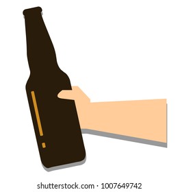 baverage bottle on hand. beer and soft drink. Alochol drinks. for party, ads, shore and print ads. vector illustration.