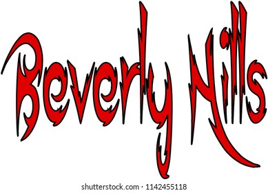 Baverly Hills. California text sign illustration on white backgraound