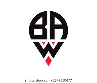 BAW letter location shape logo design. BAW letter location logo simple design.
