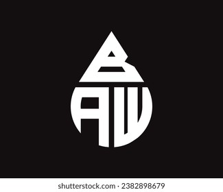 BAW letter water drop shape logo design. BAW drop logo simple design.