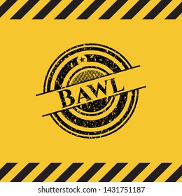 Bawl grunge black emblem with yellow background, warning sign. Vector Illustration. Detailed.