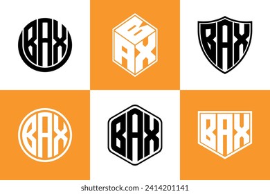 BAX initial letter geometric shape icon logo design vector. monogram, lettermark, circle, polygon, shield, symbol, emblem, elegant, abstract, wordmark, sign, art, typography, icon, geometric, shape
