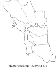 bay area county vector map with borders, sonoma, napa, solano, marin, san francisco, san mateo, alameda, contra costa, santa clara