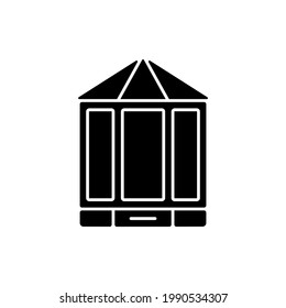 Bay and bow windows black glyph icon. Extending beyond exterior wall. Window space projecting outward. Increasing wall surface area. Silhouette symbol on white space. Vector isolated illustration