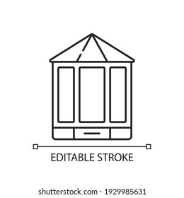 Bay and bow windows linear icon. Extending beyond exterior wall. Window space projecting outward. Thin line customizable illustration. Contour symbol. Vector isolated outline drawing. Editable stroke