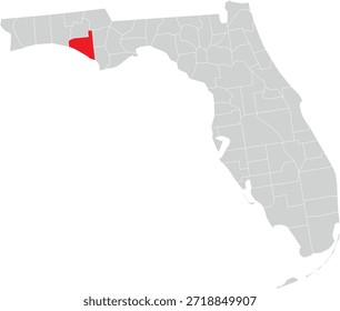 Bay County on the Map of Florida State Editable Vector