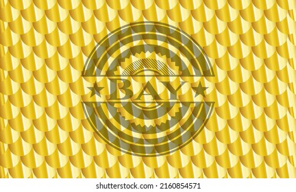Bay gold shiny badge. Scales pattern. Vector Illustration. Detailed. 