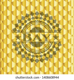 Bay gold shiny emblem. Scales pattern. Vector Illustration. Detailed.