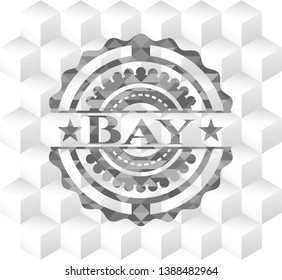 Bay grey badge with geometric cube white background