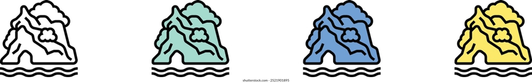 bay icon. Outline, Green, Blue and Yellow Style Design Isolated On White Background
