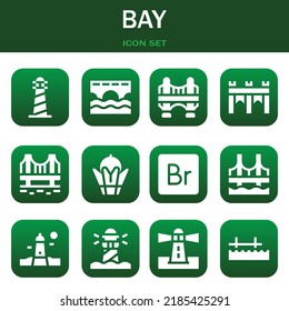 bay icon set. Vector  illustrations related with Lighthouse, Bridge and Bridge