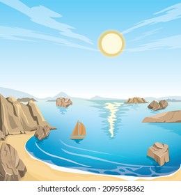 Bay Illustration Limestone Mountains Water Blue Stock Vector (Royalty ...