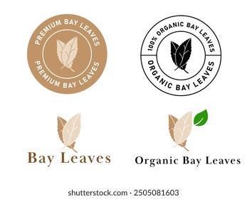 bay leaf leaves dry condiment food spice seasoning herb organic healthy design label icon logo collection