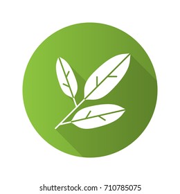 Bay leaves flat design long shadow glyph icon. Vector silhouette illustration