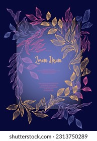Bay leaves frame vector greeting card template. Beautiful bay tree branches summer wreath. Organic card design with laurel foliage. Exotic eucalyptus leaves on branches frame template. Bridal decor