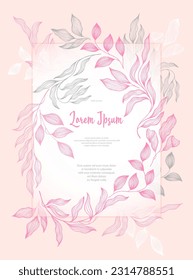 Bay leaves frame vector greeting card template. Delicate bay tree branches summer wreath. Rustic card design with laurel foliage. Exotic eucalyptus leaves on branches frame template. Bridal decor