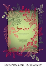 Bay leaves frame vector greeting card template. Beautiful bay tree branches summer wreath. Holiday card design with laurel foliage. Tropical eucalyptus leaves on twigs frame template. Bridal decor