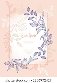 Bay leaves frame vector greeting card template. Simple bay tree branches summer wreath. Holiday card design with laurel foliage. Exotic eucalyptus leaves on branches frame template. Bridal decor