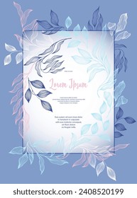 Bay leaves frame vector greeting card template. Romantic bay tree branches summer bouquet. Holiday card design with laurel foliage. Tropical eucalyptus leaves on twigs frame template. Nature print