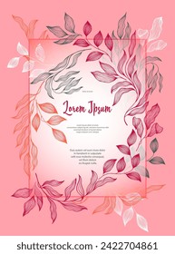 Bay deja la plantilla de tarjeta de saludo vectorial del marco. Elegante ramo de laurel ramo verano. Diseño de tarjeta orgánica con follaje de laurel. Hojas tropicales de eucalipto sobre la plantilla de marco de ramitas. Huella natural