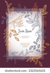 Bay leaves frame vector wedding card template. Vintage bay tree branches summer bouquet. Organic card design with laurel foliage. Exotic eucalyptus leaves on branches frame template. Botany style