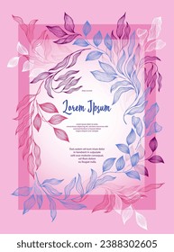 Bay leaves frame vector wedding card template. Beautiful bay tree branches summer wreath. Floral card design with laurel foliage. Tropical eucalyptus leaves on twigs frame template. Nature print