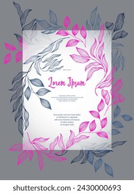 Bay leaves frame vector wedding card template. Vintage bay tree branches summer bouquet. Organic card design with laurel foliage. Exotic eucalyptus leaves on branches frame template. Houseplants