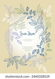 Bay leaves frame vector wedding card template. Delicate bay tree branches summer wreath. Organic card design with laurel foliage. Tropical eucalyptus leaves on twigs frame template. Garden plant