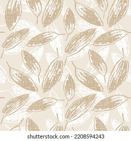 Bay leaves seamless pattern, herbs illustration on beige background,Vector seamless pattern of summer leaves textured beige Background for textile or book covers,