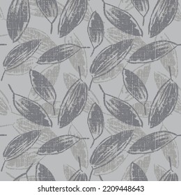 Hojas de la bahía sin soldadura, ilustración de hierbas sobre fondo beige,Patrón de hojas de verano sin costura texturado Fondo para cubiertas textiles o de libros,